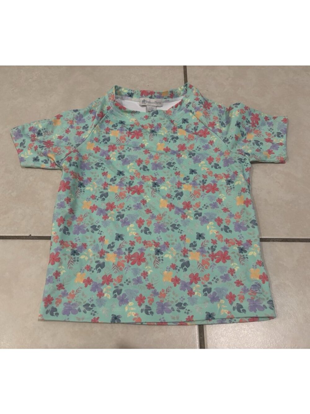 Babycottons Floral Mint Green Short Sleeve Rashguard Top UV Prote Girl's Size 6